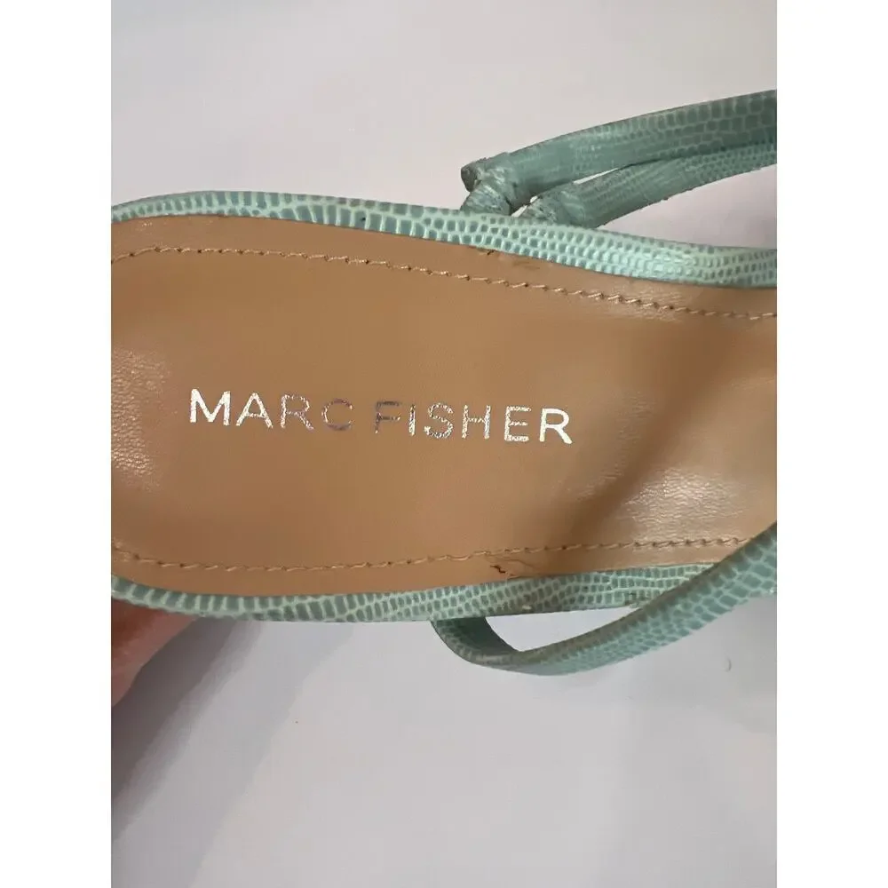 Marc Fisher Aliana Lizard Embossed Finish Mint Green Slide Sculpted Heel Size 9